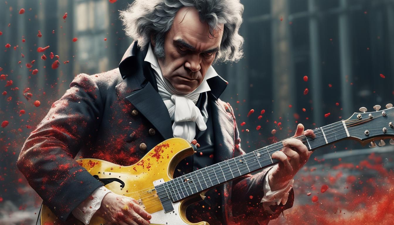 Beethoven Plays Metal Guitar with Happy Colors