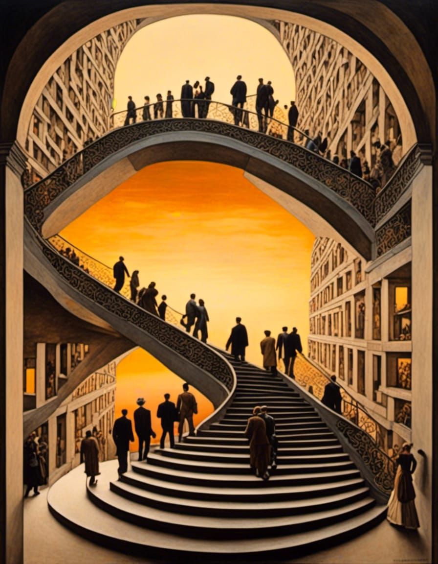 Golden Sunset Over Escher-esque Cityscape
