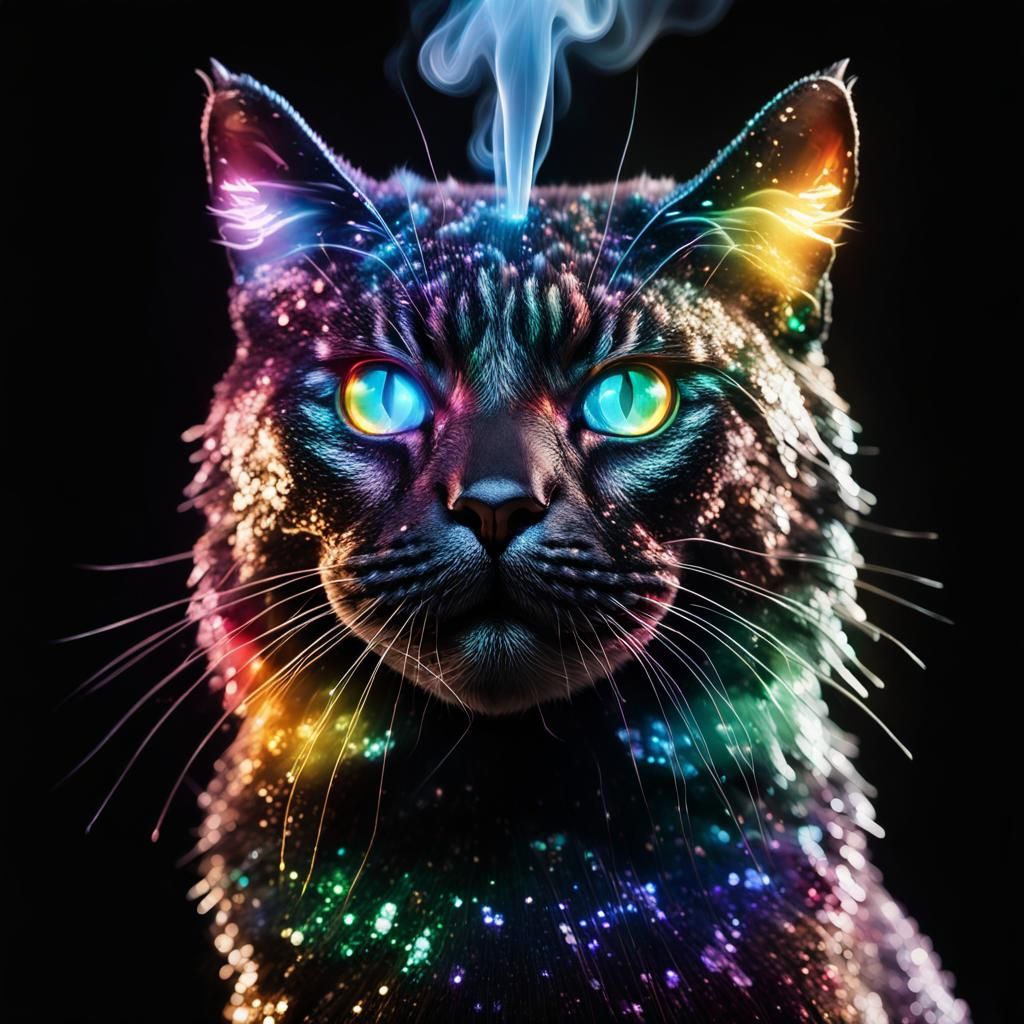 Hyperrealistic Rainbow LED Cat with Steam