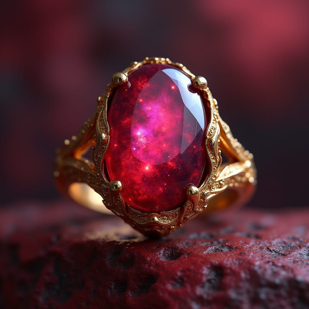 Ethereal Ruby Gemstone in Golden Ring