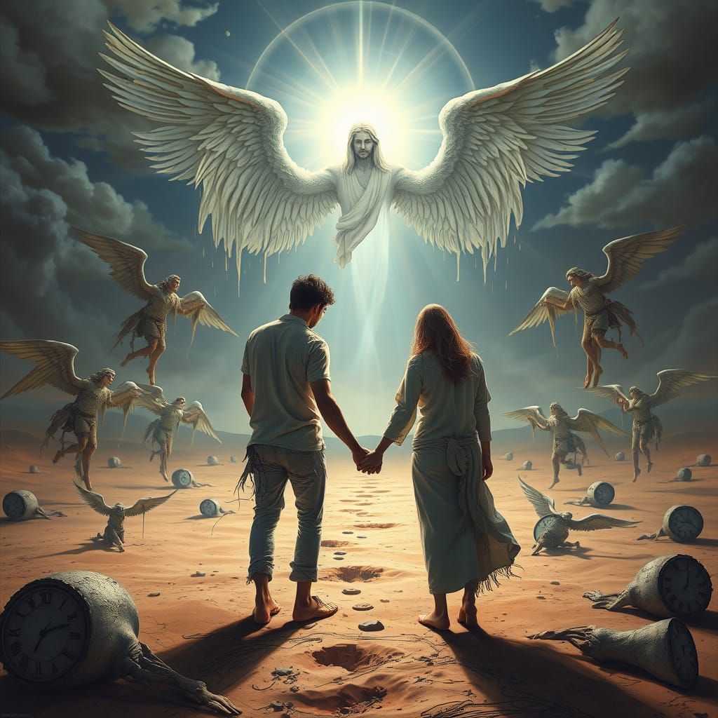 Surreal Desert Encounter in a Dali-esque Style