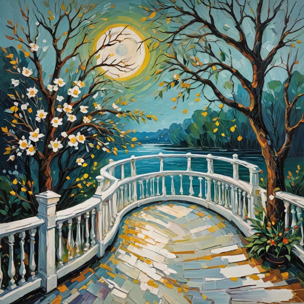 Neo-Impressionist Wedding Scene with Flowing Water