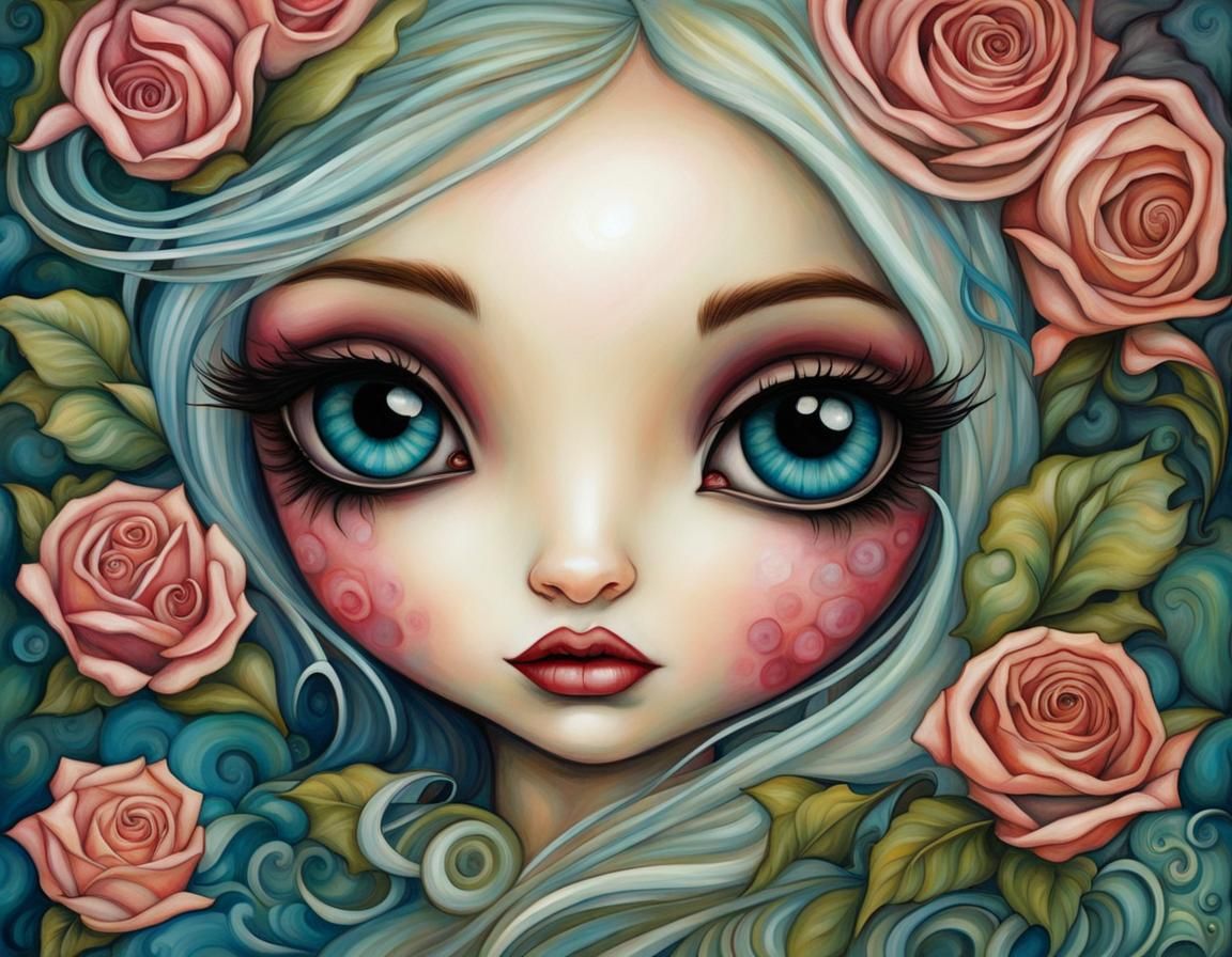 Abstract Flower Sprite with Roses and Big Eyes