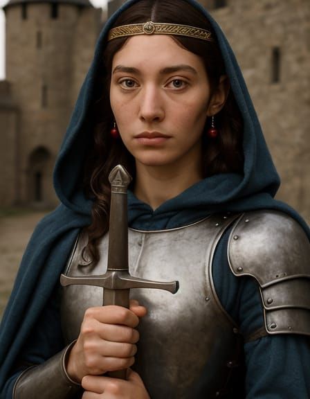 Medieval Woman with Sword in Photorealistic Fantasy Art