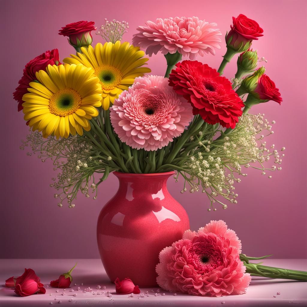 Hyperrealistic Still Life of Flowers in Splash Art