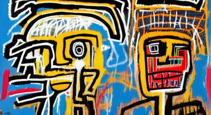 Boy and Dog in Field, Basquiat-Inspired Street Art
