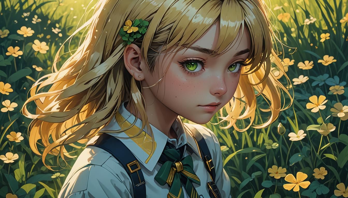 Cyberpunk Anime Girl Finds Lucky Clover