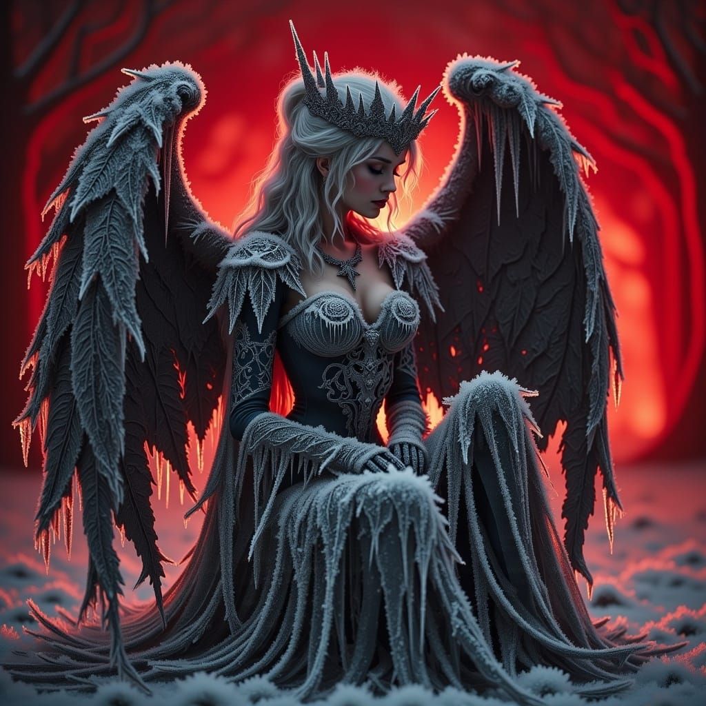 Ethereal Dark Angel Adorns Hellish Landscape