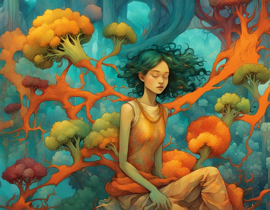 Broccoli Plant Landscape in Expressionist Painting Style