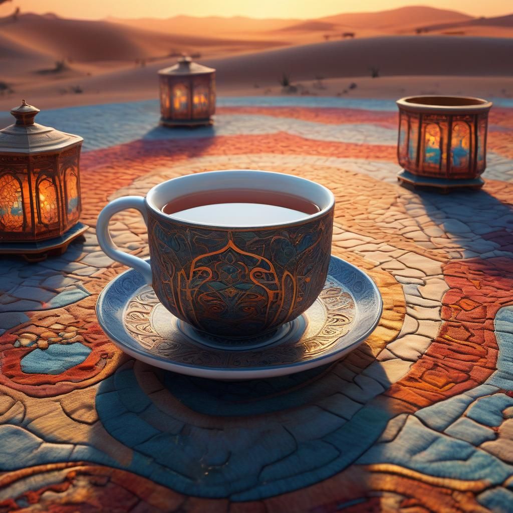 Desert Tea Cup Sunset: Fantasy Concept Art