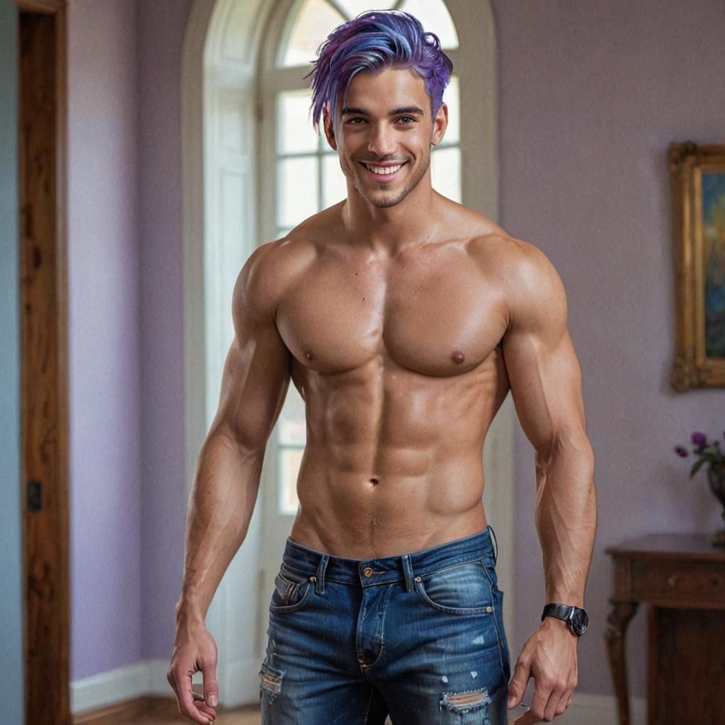 Handsome hunk with purple hair