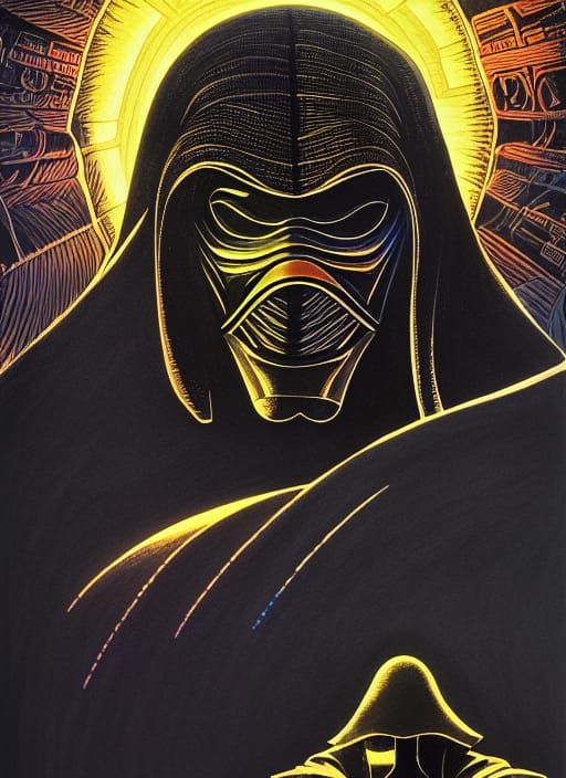 Intense Kylo Ren Portrait in Watercolor Style