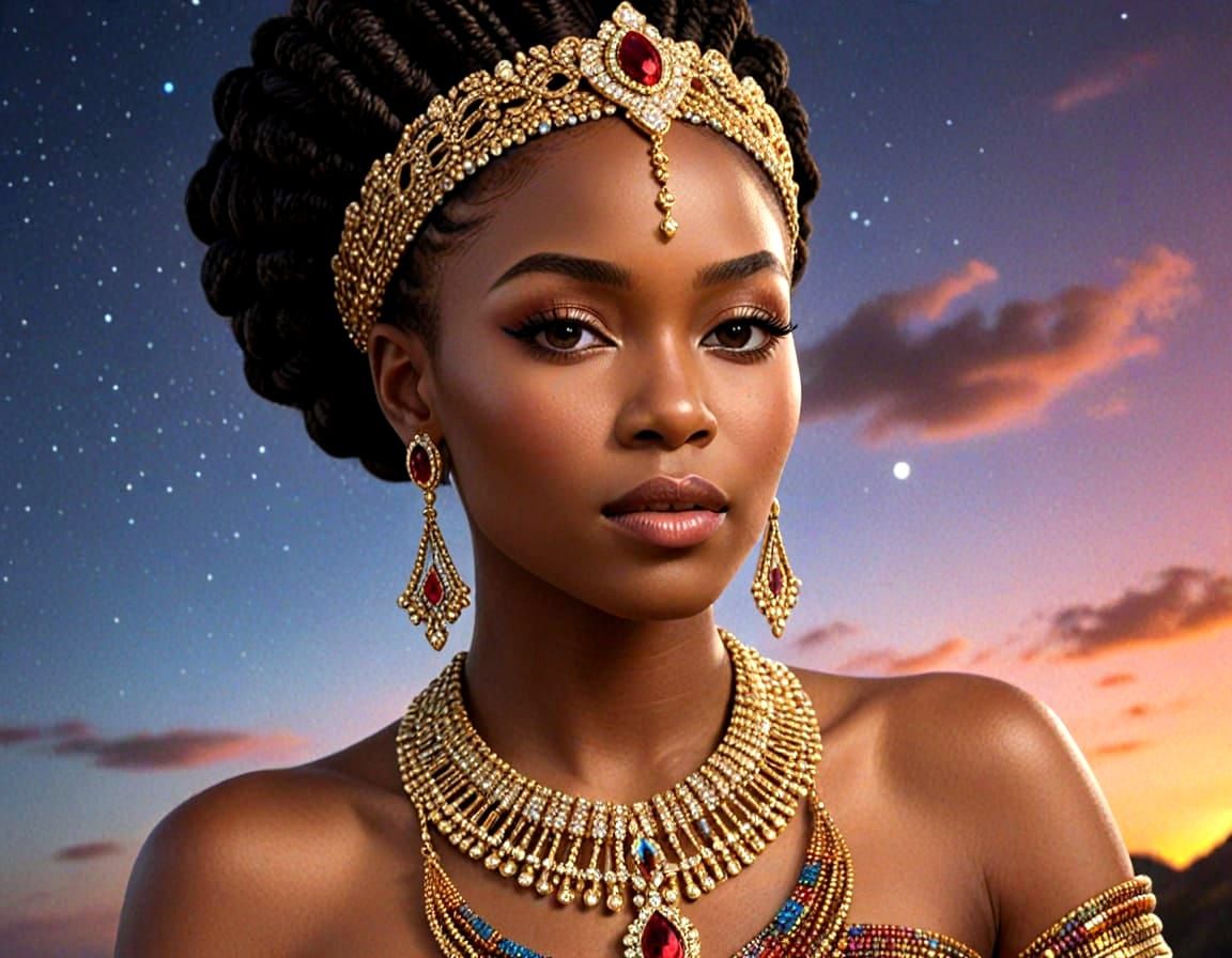 African Royalty Queen in Vibrant Cosmic Attire