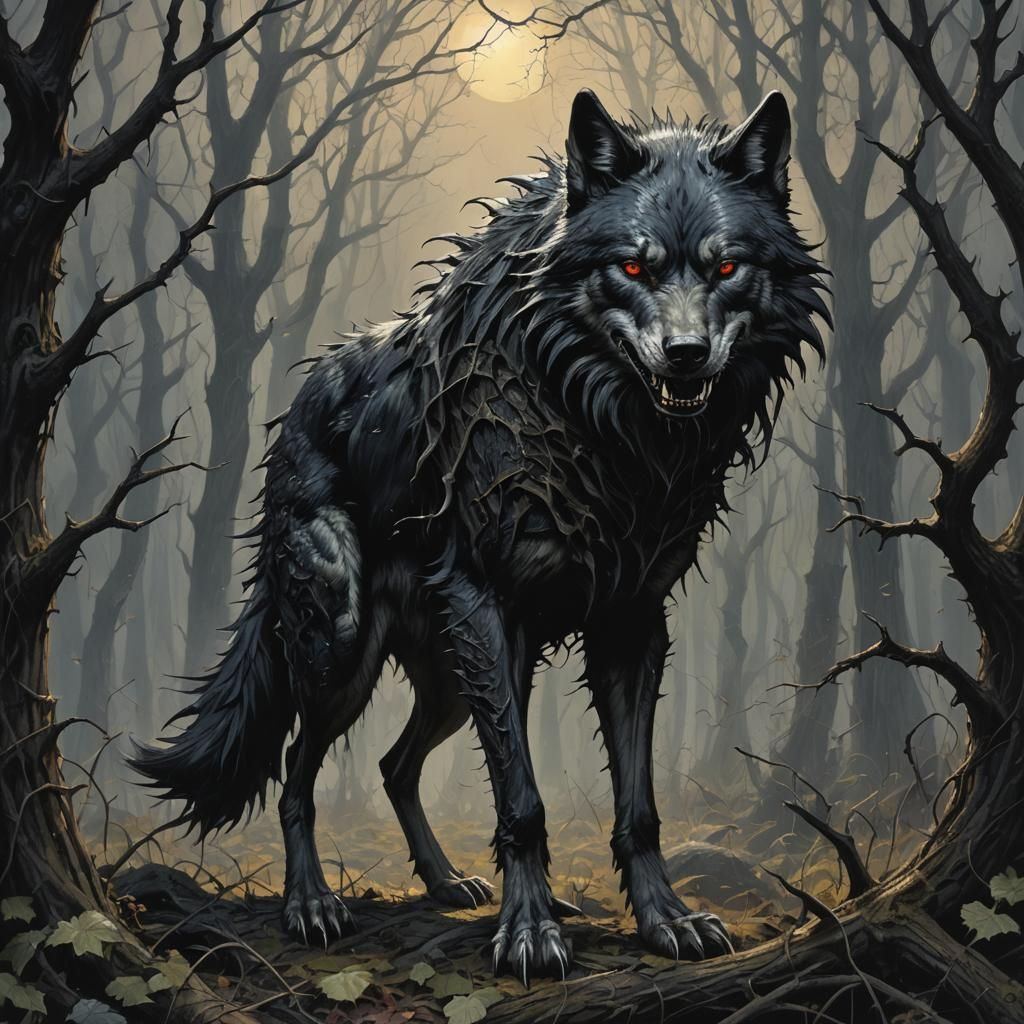Gothic Horror Wolf in Dark Fairytale Style