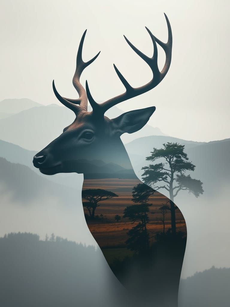 Deer Silhouette Double Exposure: African Plains