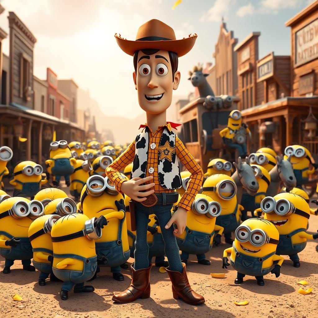 Cowboy Woody Meets the Mischievous Minions in a Vibrant West...