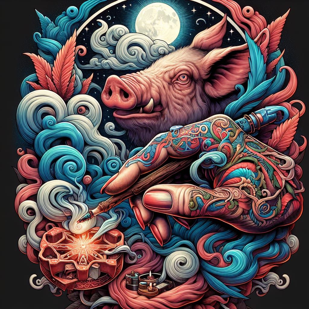 Pig's Foot Holding Joint in Old School Tattoo Style