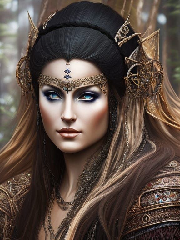Detailed Sorceress Portrait with Magical Tools