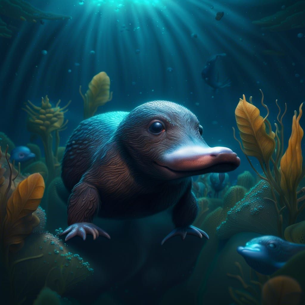 Cute Platypus Underwater in Detailed Digital Art