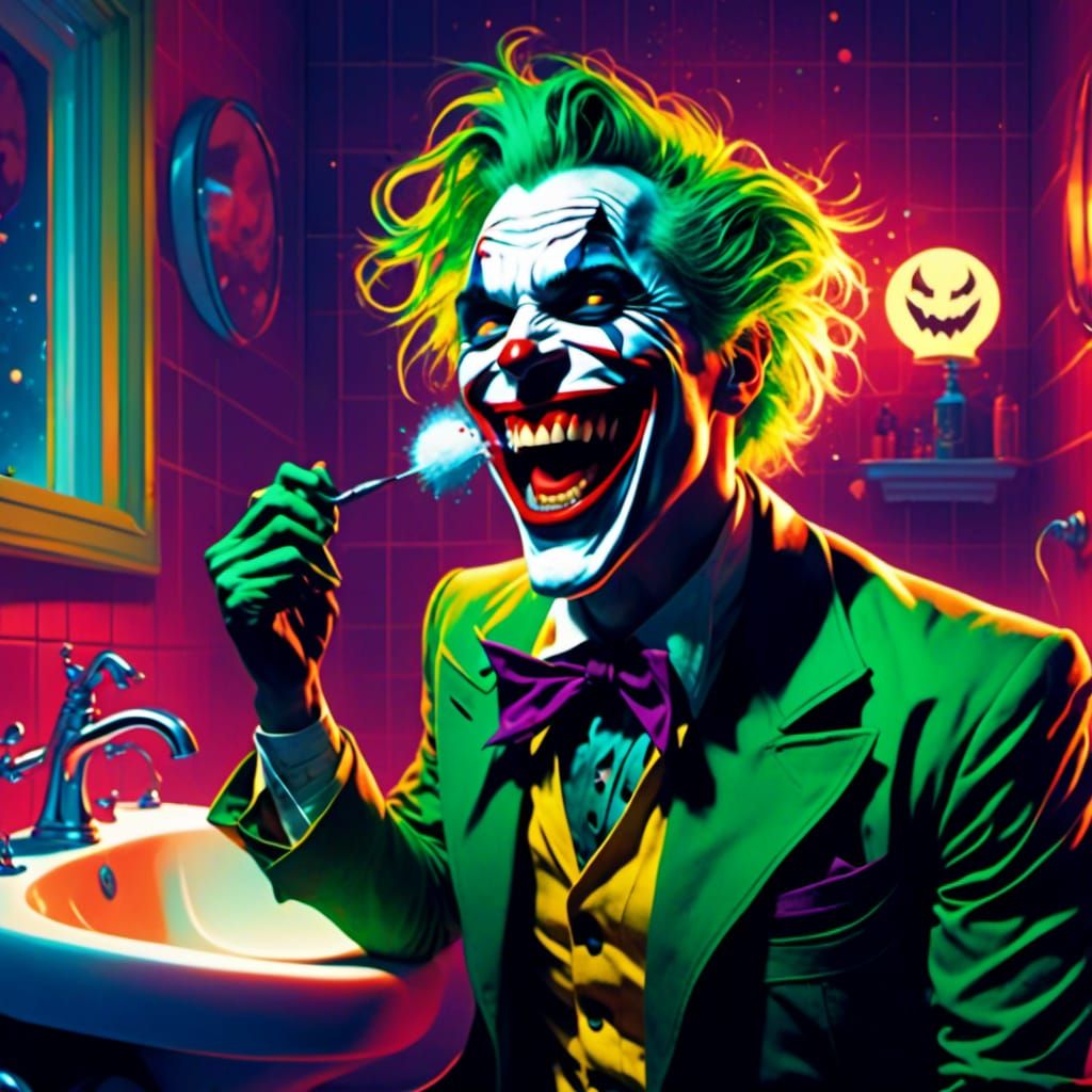 The Joker Brushing Teeth in Pajamas