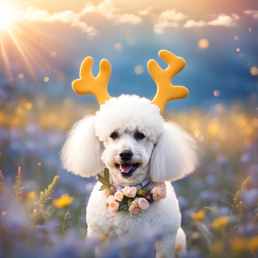 Cute Poodle Deer with Flower Antlers