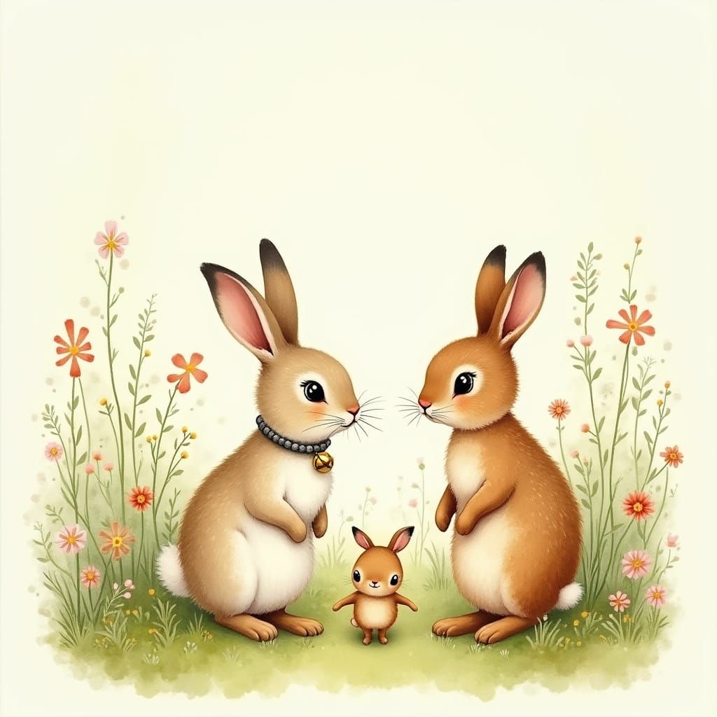 Whimsical Bunnies in Meadow, Beatrix Potter Style