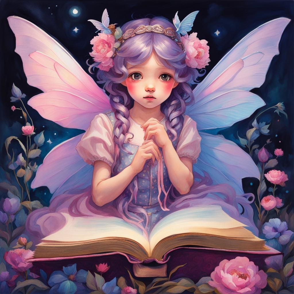 Pastel Fairy Reading Book, Gouache and Watercolor Style