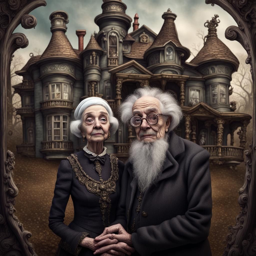 Baroque Granny and Grandpa Portrait in Tim Burton Style