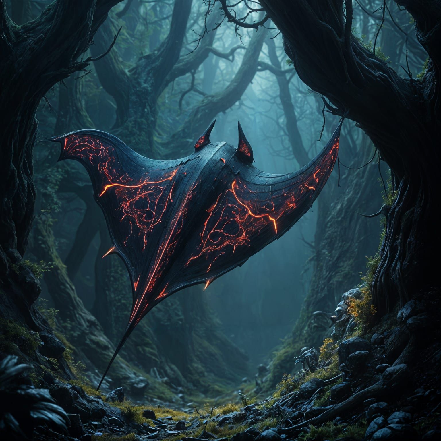 Biomechanical Manta in Alien Forest, Dark Fantasy Art