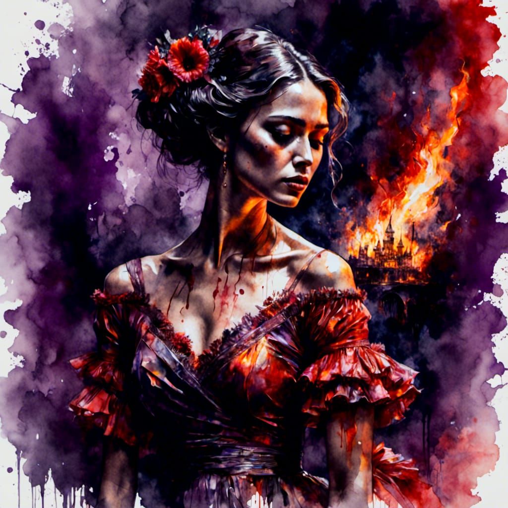 Flamenco Dancer in Van Gogh Style Watercolor