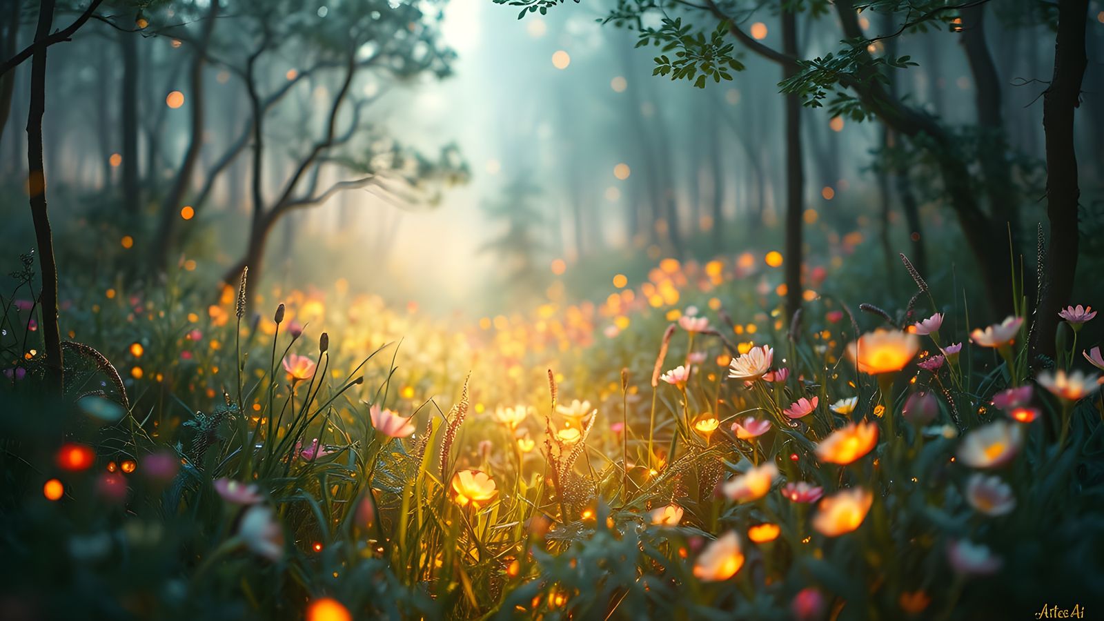 Glowing Surrealist Forest in Watercolor Style