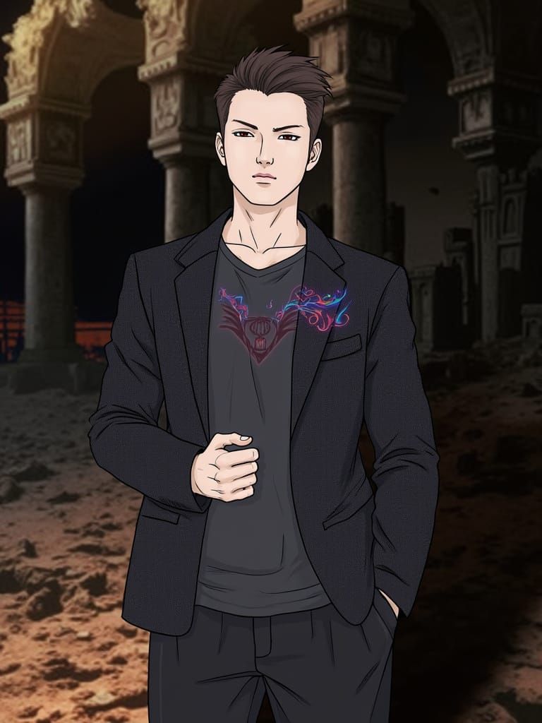 Heroic Jinwoo Sung in Dark Fantasy Landscape