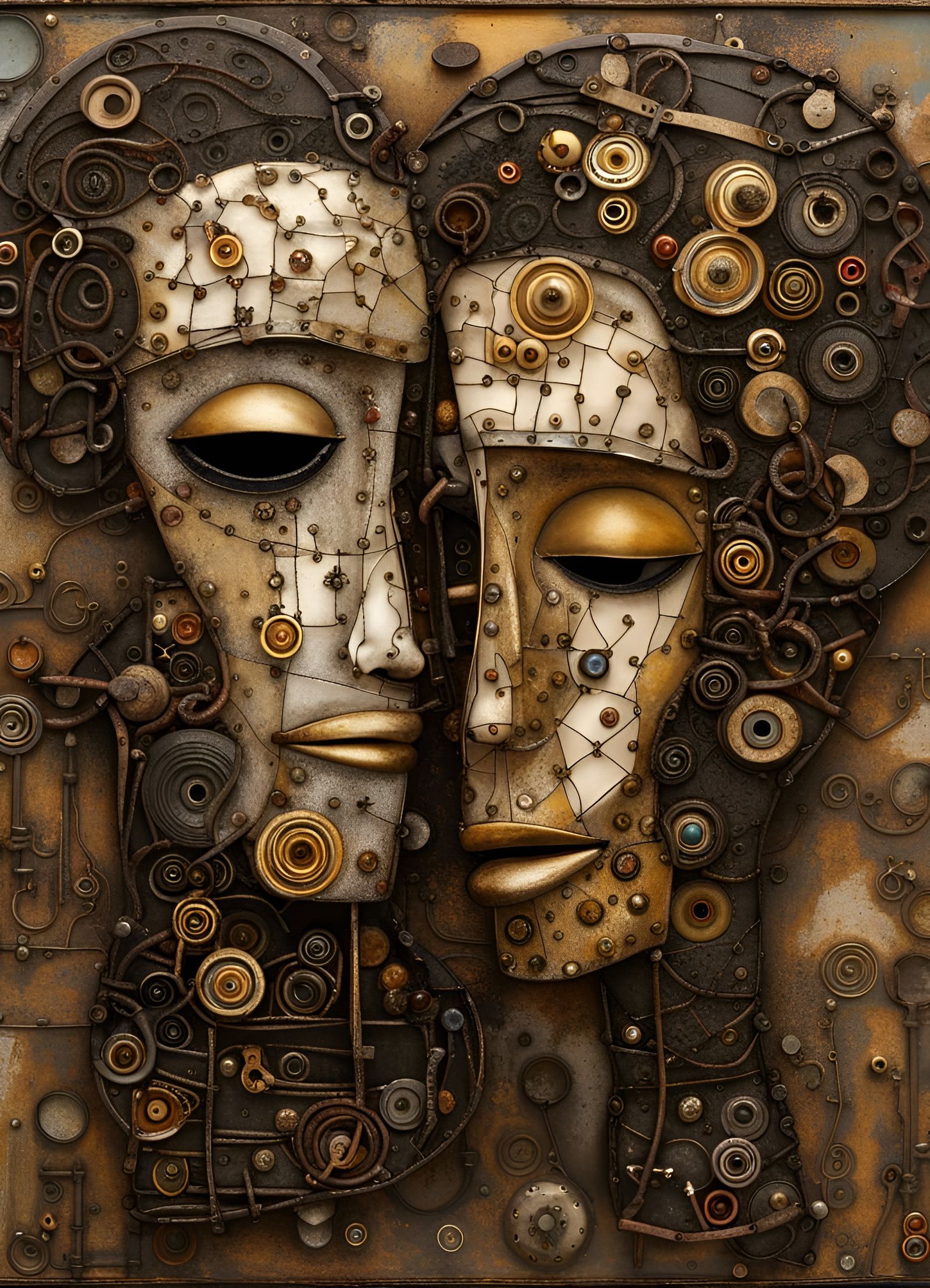 Klimt's Kiss Reimagined in Scrap Metal