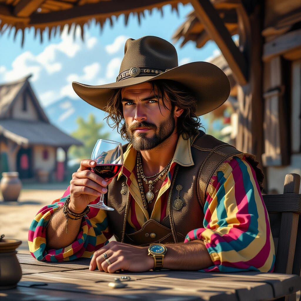 Medieval Mercenary Sipping Wine: Colorful Hyperrealistic Cha...