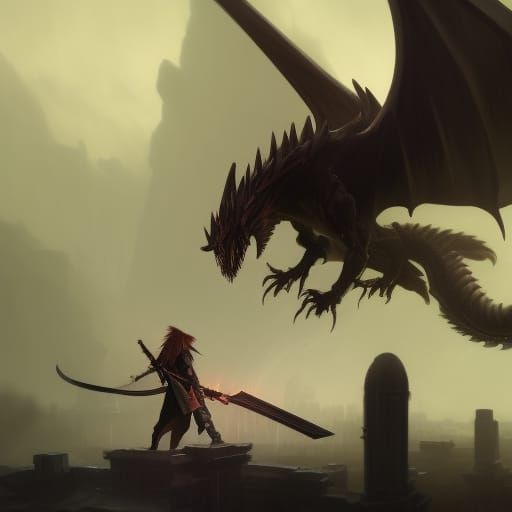 Sephiroth's Dragon Battle: Dark Fantasy Art