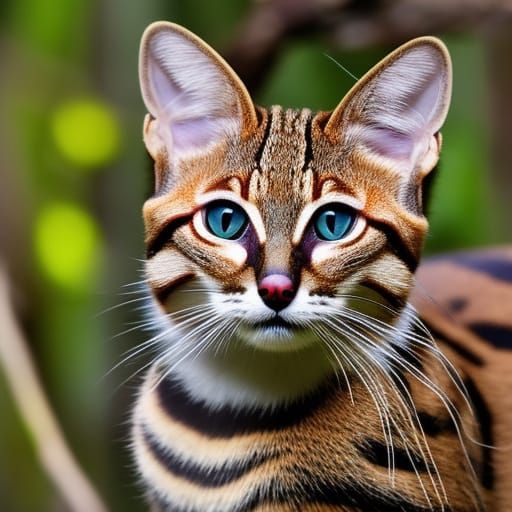 Rusty-Spotted Cat in Dark Fantasy Forest