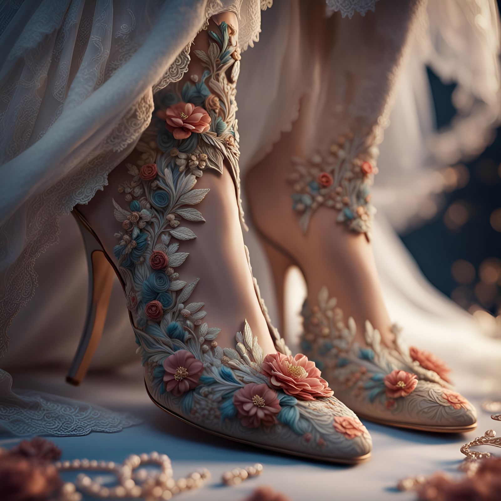 Exquisite Hand Embroidered Wedding Shoes in Detailed Matte P...