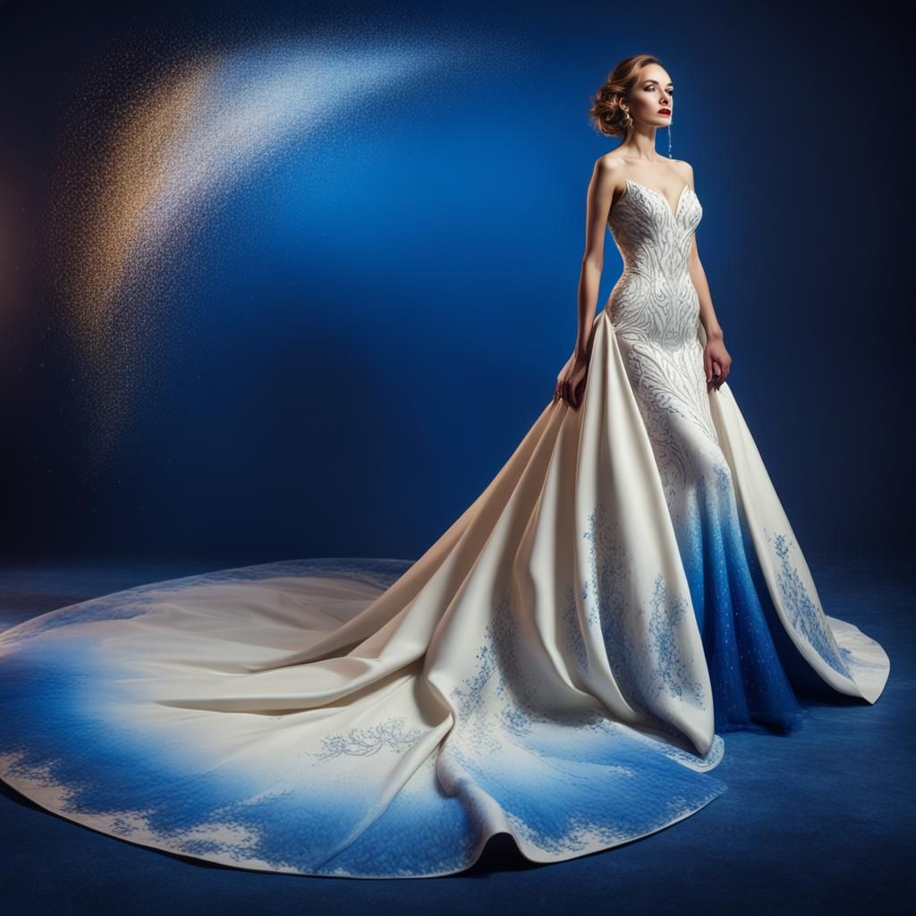Dali Style Bride in Sapphire Blue Wedding Gown