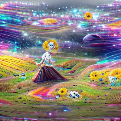 Cosmic Daisy Field Illustration in Mixed Media
