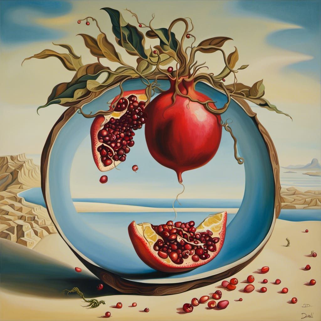 Surreal Pomegranate Melting Oil on Canvas