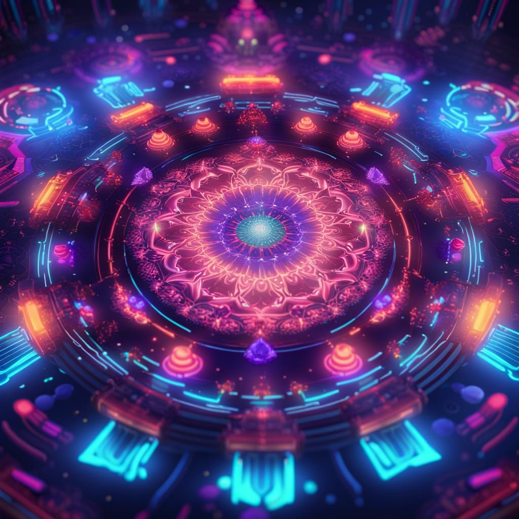 Neon Mandala in Fantasy Space Style