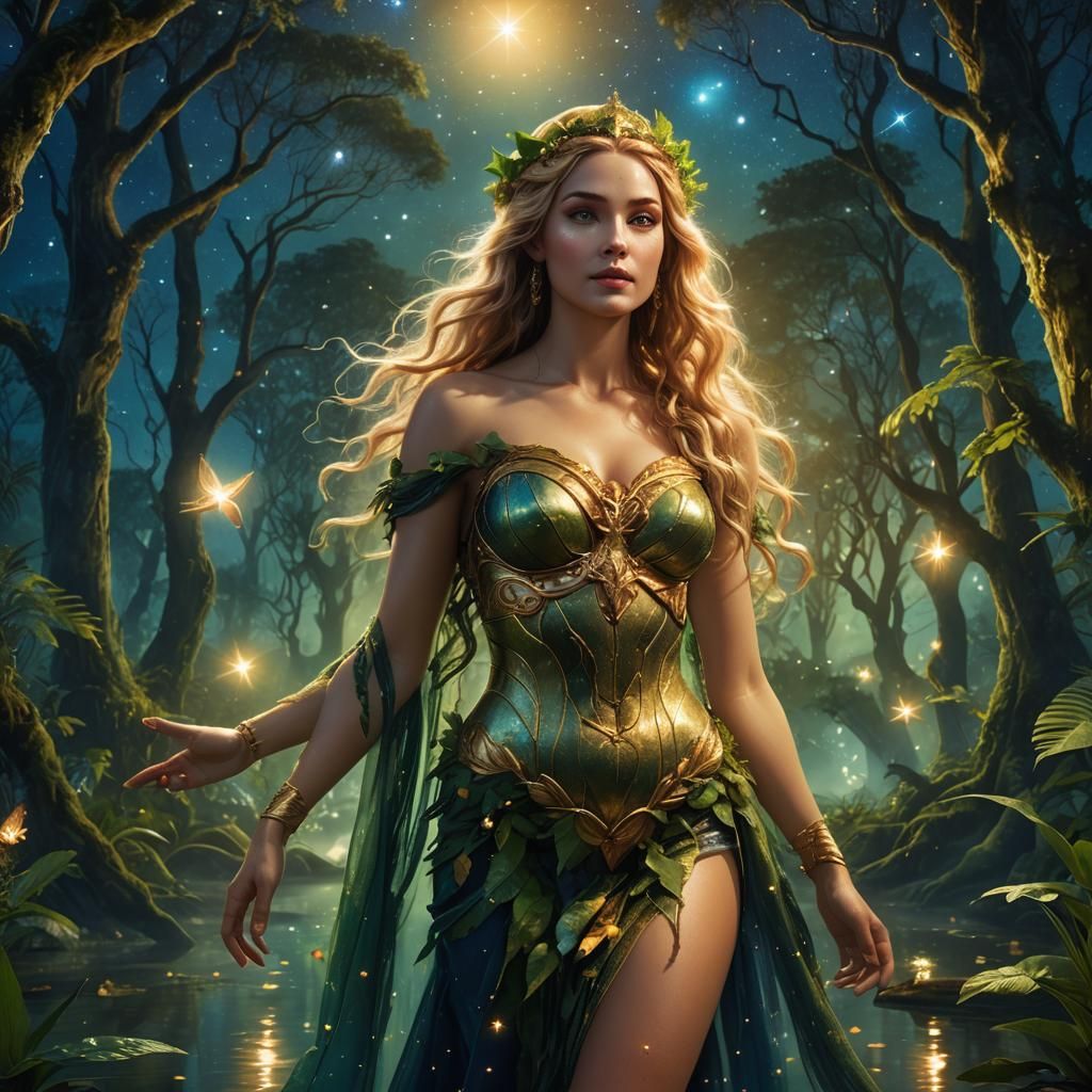 Aphrodite in Mystical Swamp Forest: Digital Art