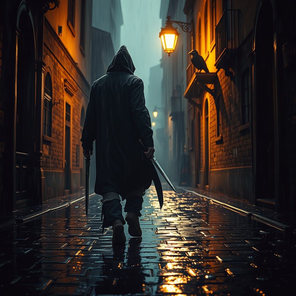 Dark Realm Shadow Weaver in a Rain-Soaked Alley