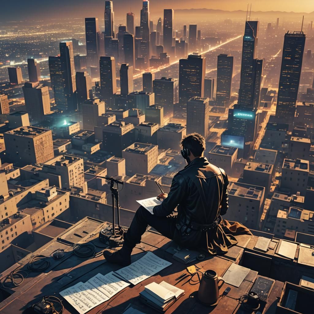 Composer in Retrofuture City, Cyberpunk Style
