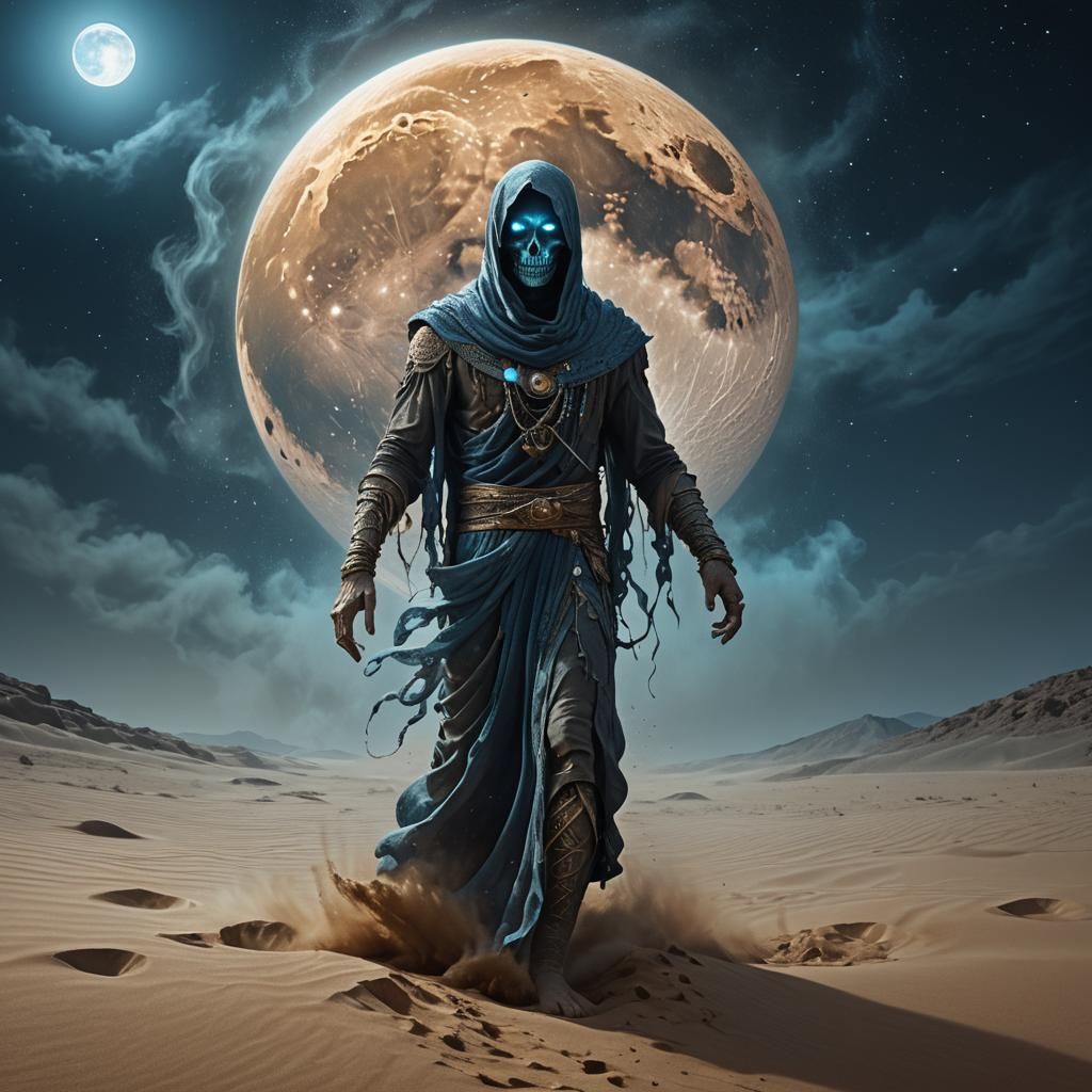 Ethereal Spirit Emerges Under Moonlight in Dark Fantasy Art