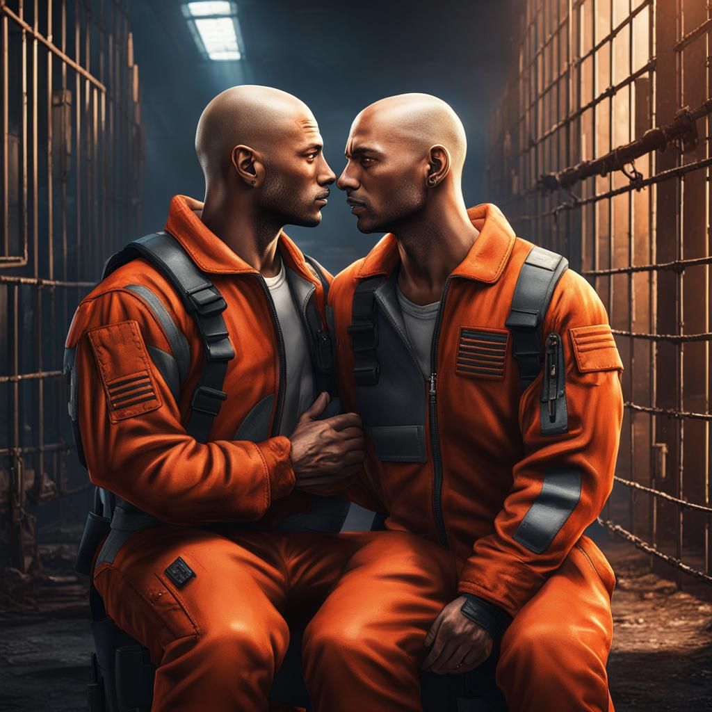 Two Men Kissing in Prison: Detailed Matte Painting