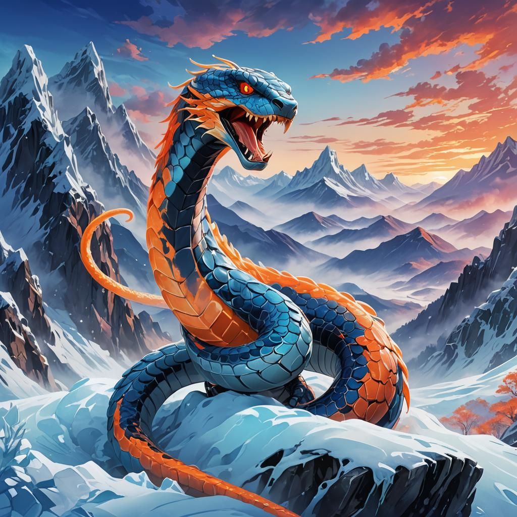 Icy Cobra in Snowy Mountains: Anime Style
