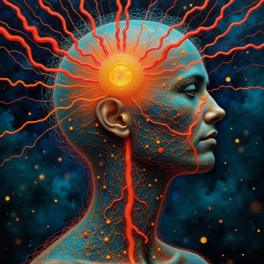 Surreal Brain Traffic Jam Illustration in Digital Painting S...