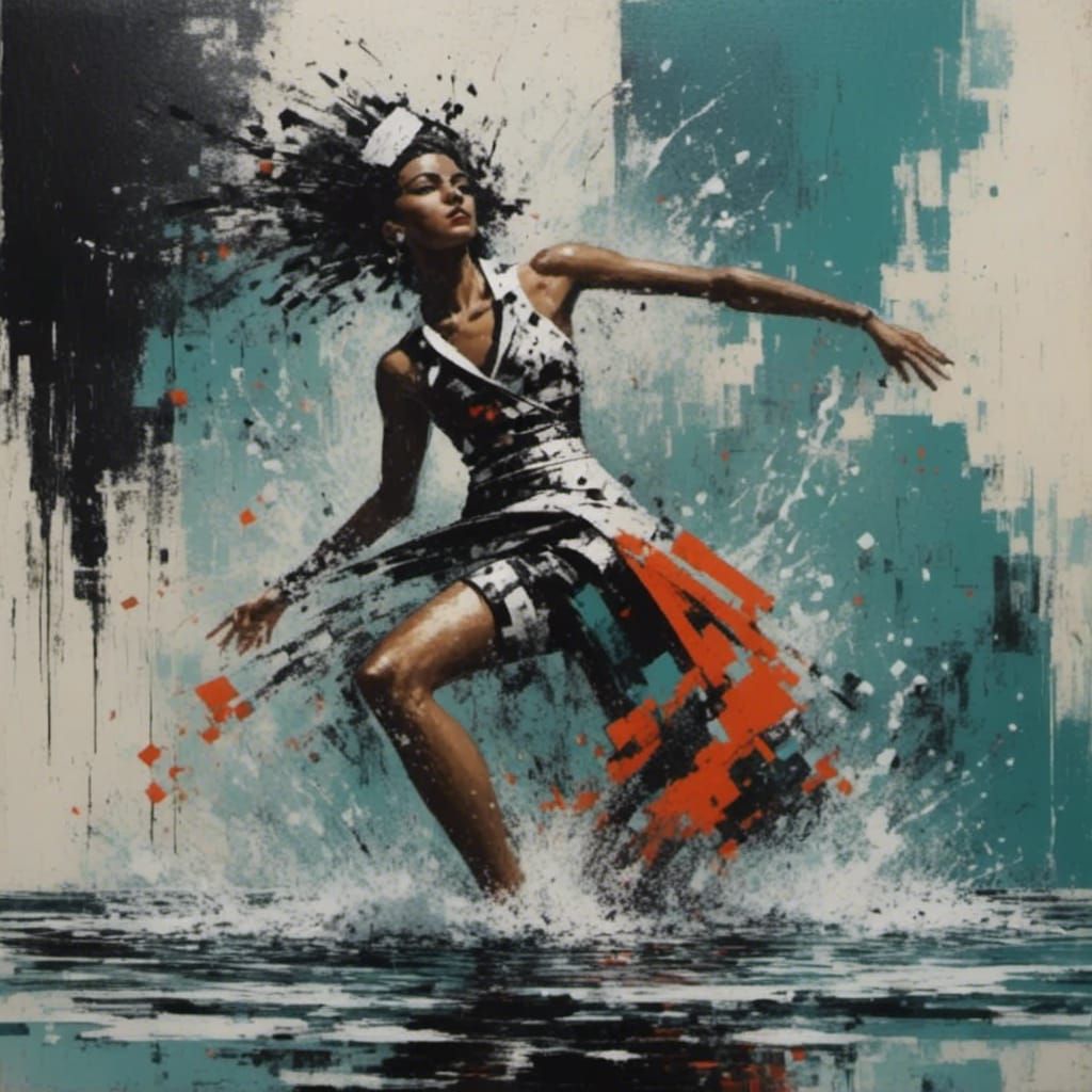 Geometric Water Dancer in Square Aesthetic