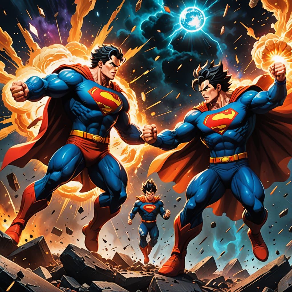 Superman, Goku, and Vegeta Epic Cartoon Battle